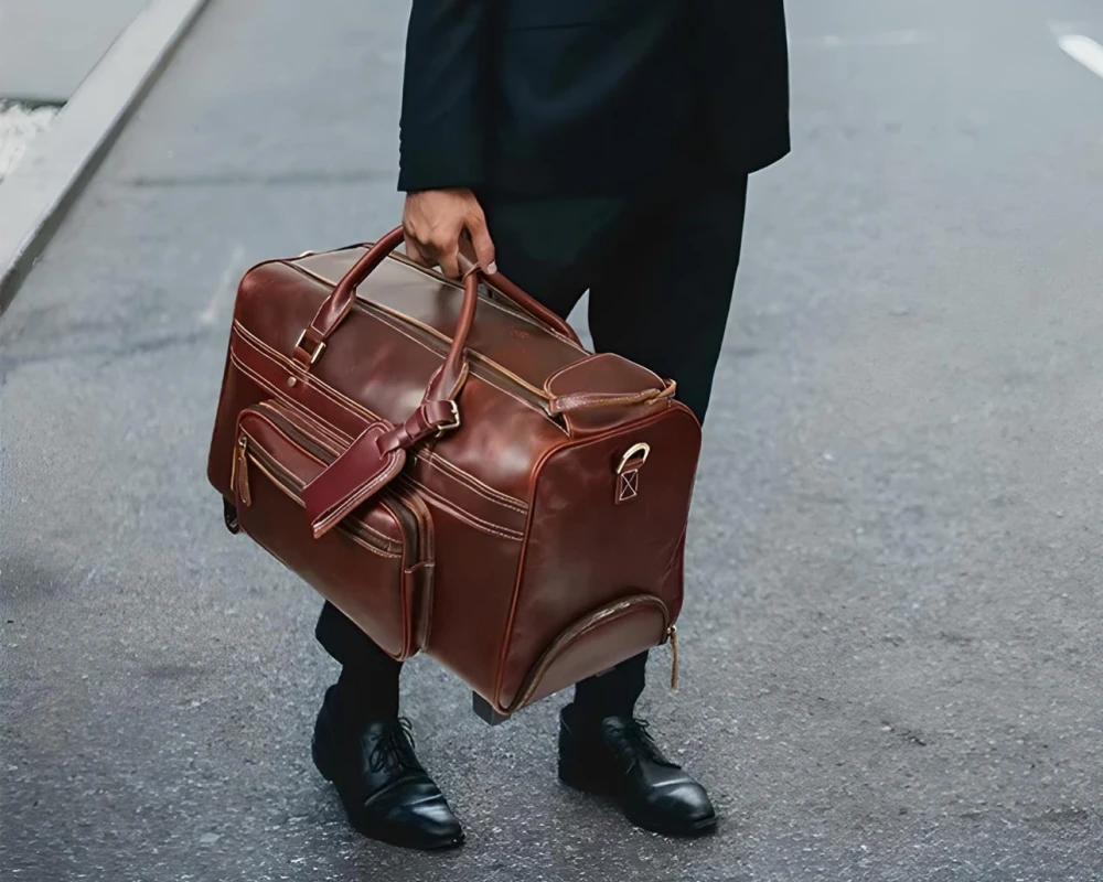 mens leather carry on luggage